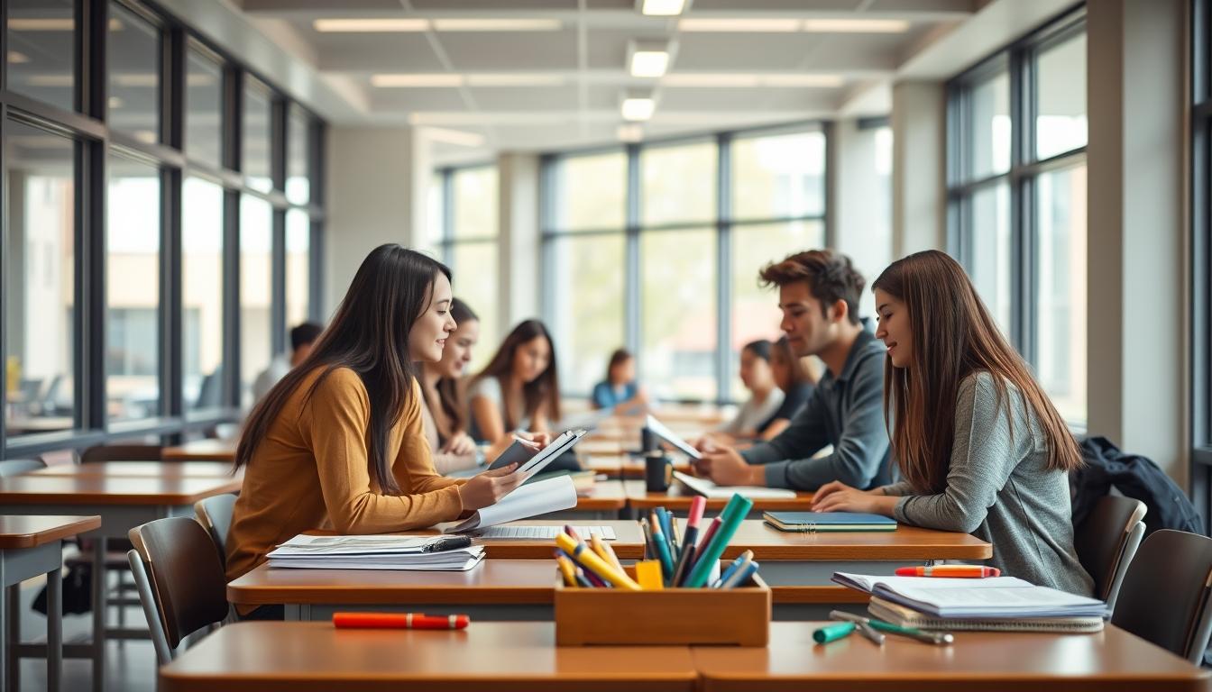 Student using a study guide to organize academic notes